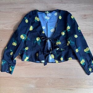 ASOS Blue Tie Front Crop Blouse